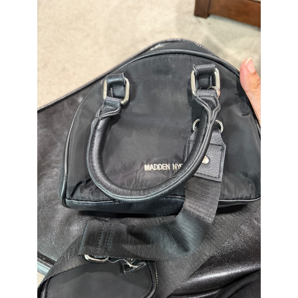 Madden NYC Black Studded Mini Duffle Bag with Detachable‎ Pouch and Strap